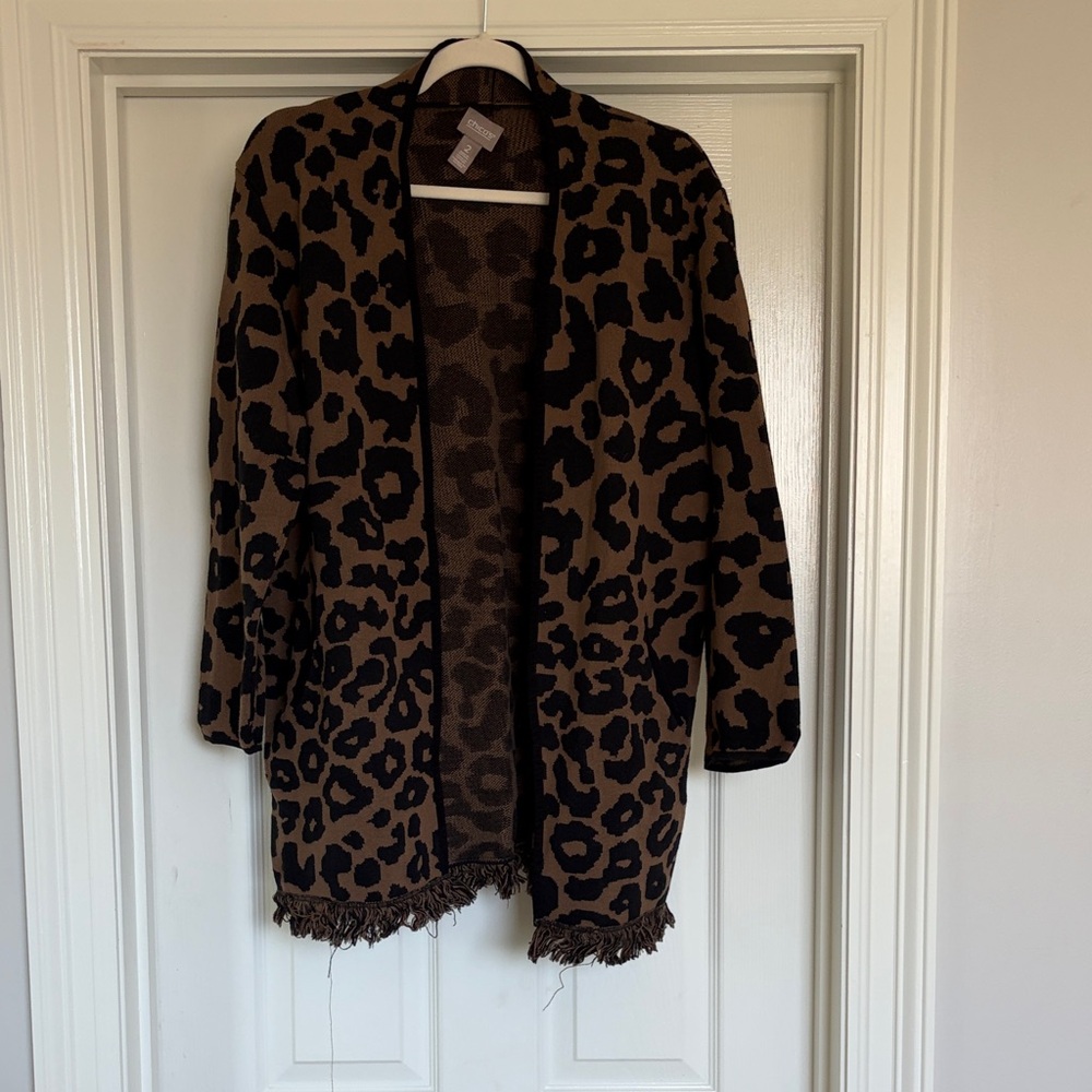Chico's Leopard Print Cardigan - Black and Brown size 2 (XL)